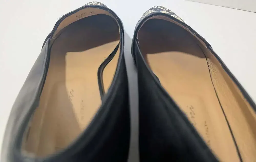 Avellini Black Leather Slip-on Pointed Toe Snake Print Loafers 859P Size 39
